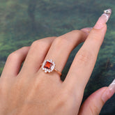 Princess Cut Garnet Engagement Ring Brilliant Cluster Ring